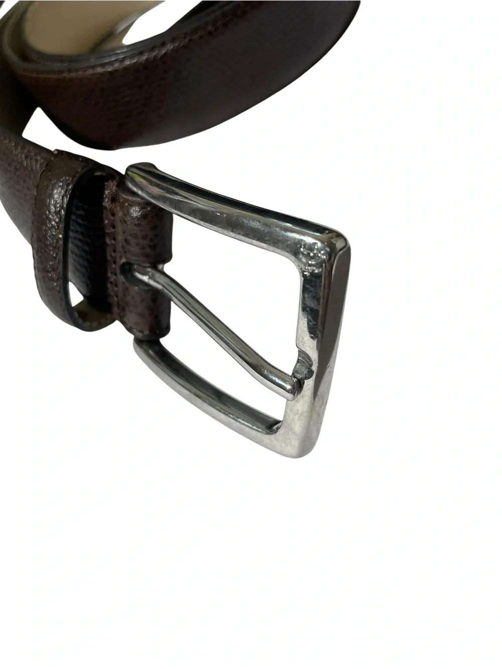 Brooks Brothers Pebbled Brown ITALIAN  LEATHER Belt Men's Sz 44 Silver Buckle